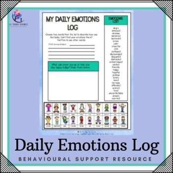 School Counseling Tool - My Daily Emotions Log - Worksheet Activity