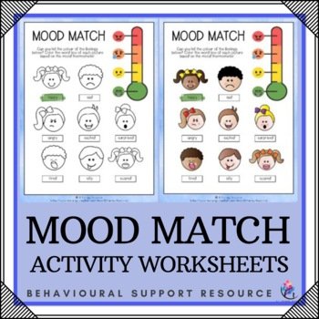 School Counseling Tool - Mood Match - Emotions Feelings Activity Worksheet