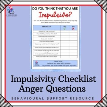 Impulsive Anger Management Checklist Worksheet - Emotional Regulation SEL