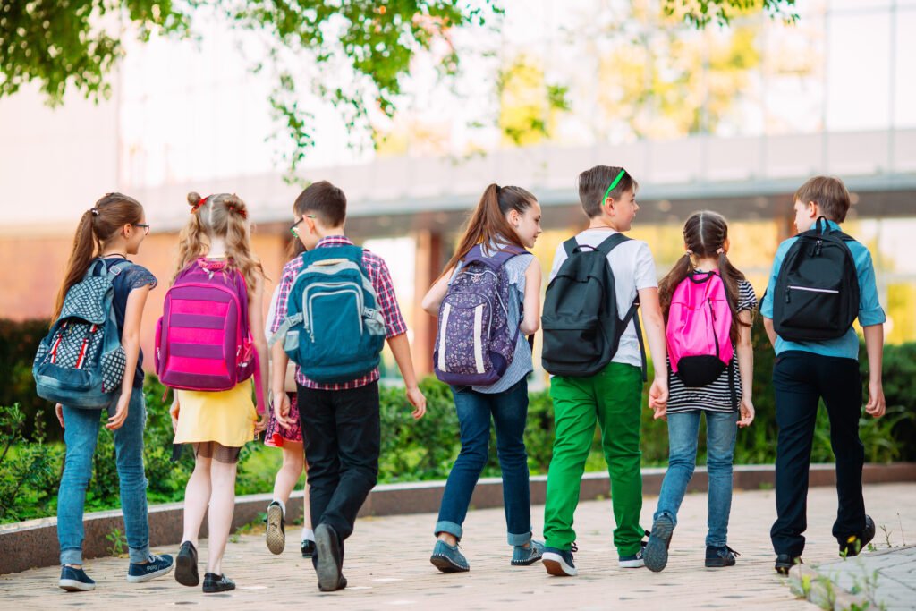 A group of children going to school together