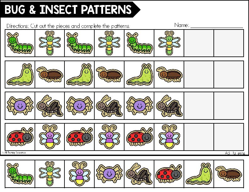 INSECTS PATTERNS WORKSHEETS ACTIVITIES Visual Perceptual & Fine Motor Skills OT