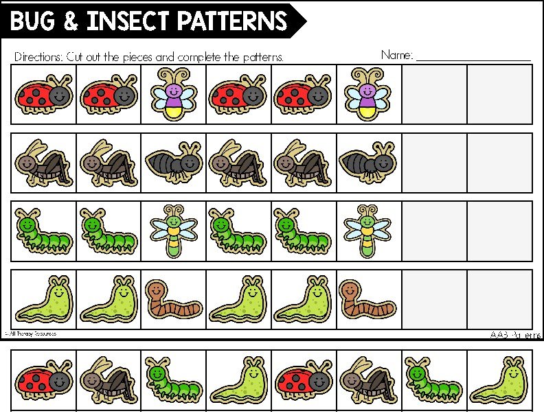 INSECTS PATTERNS WORKSHEETS ACTIVITIES Visual Perceptual & Fine Motor Skills OT