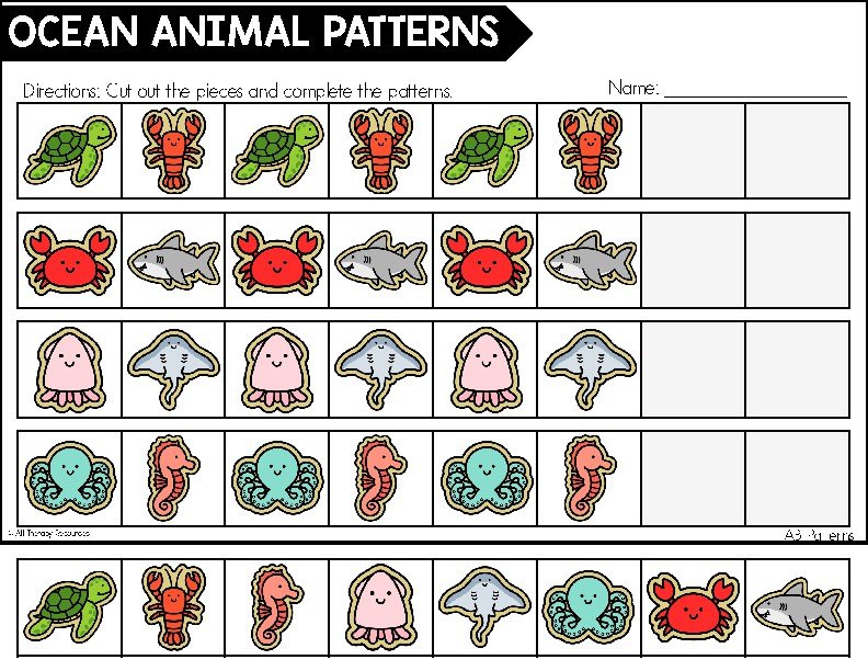 OCEAN PATTERNS WORKSHEETS ACTIVITIES Visual Perceptual & Fine Motor Skills OT