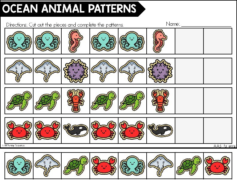 OCEAN PATTERNS WORKSHEETS ACTIVITIES Visual Perceptual & Fine Motor Skills OT