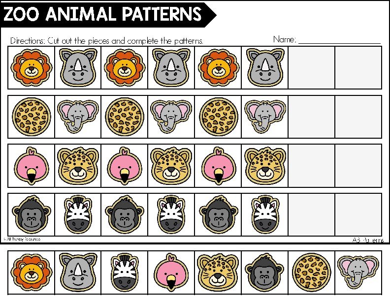 ZOO ANIMALS PATTERNS WORKSHEETS ACTIVITIES Visual Perceptual & Fine Motor Skills