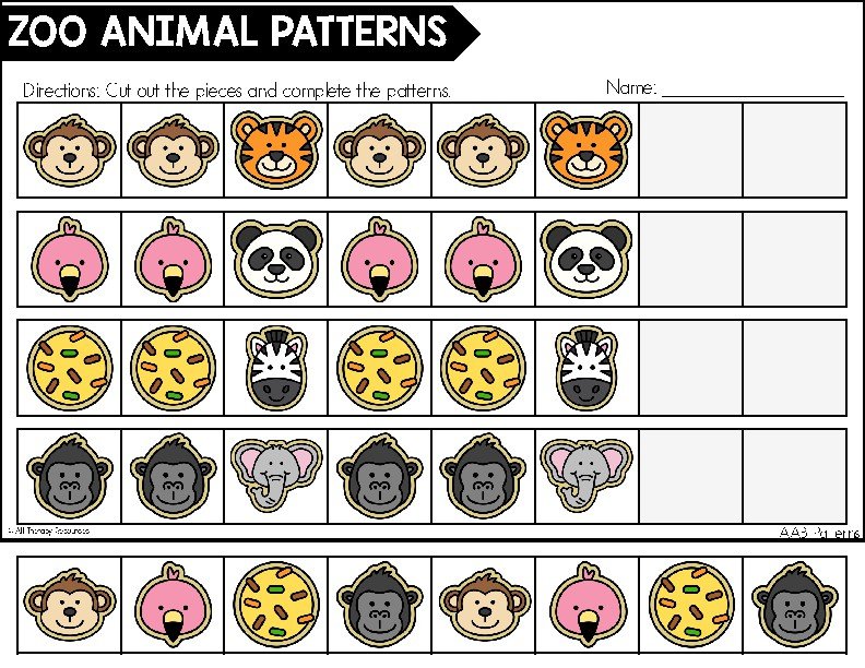 ZOO ANIMALS PATTERNS WORKSHEETS ACTIVITIES Visual Perceptual & Fine Motor Skills