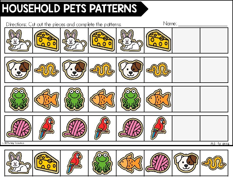 PETS ANIMALS PATTERNS - Visual Perceptual & Fine Motor Skills OT SPED Speech