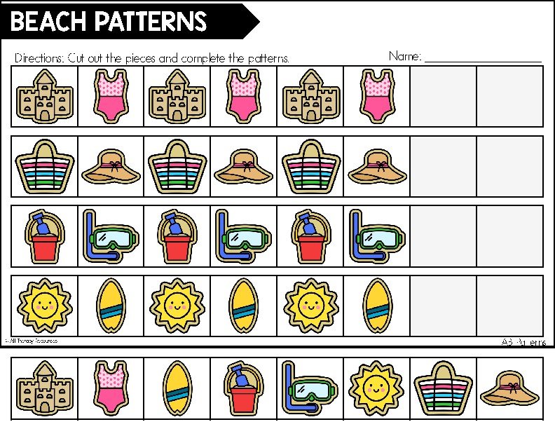BEACH PATTERNS WORKSHEETS ACTIVITIES - Visual Perceptual & Fine Motor Skills OT