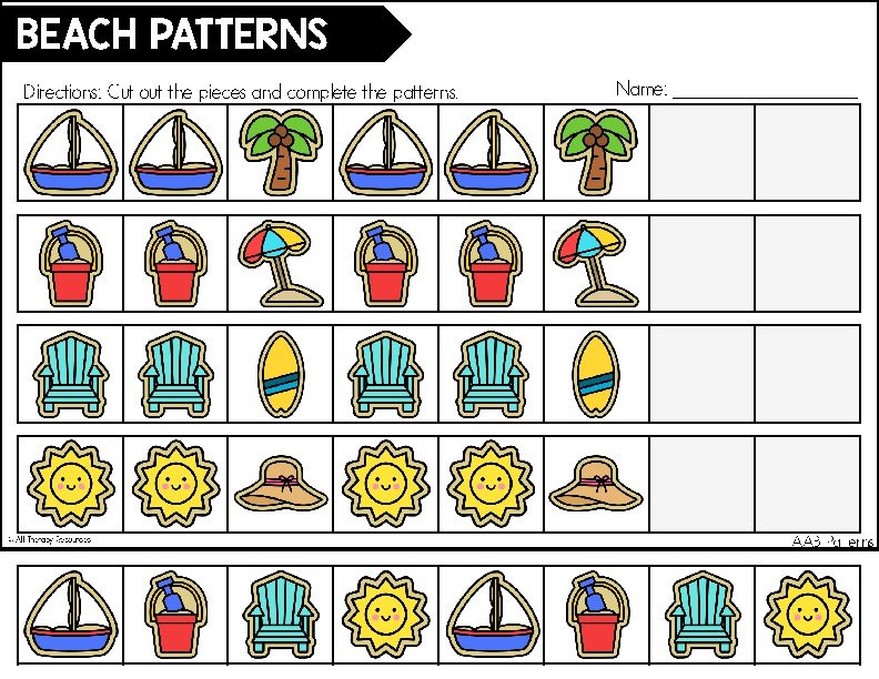 BEACH PATTERNS WORKSHEETS ACTIVITIES - Visual Perceptual & Fine Motor Skills OT