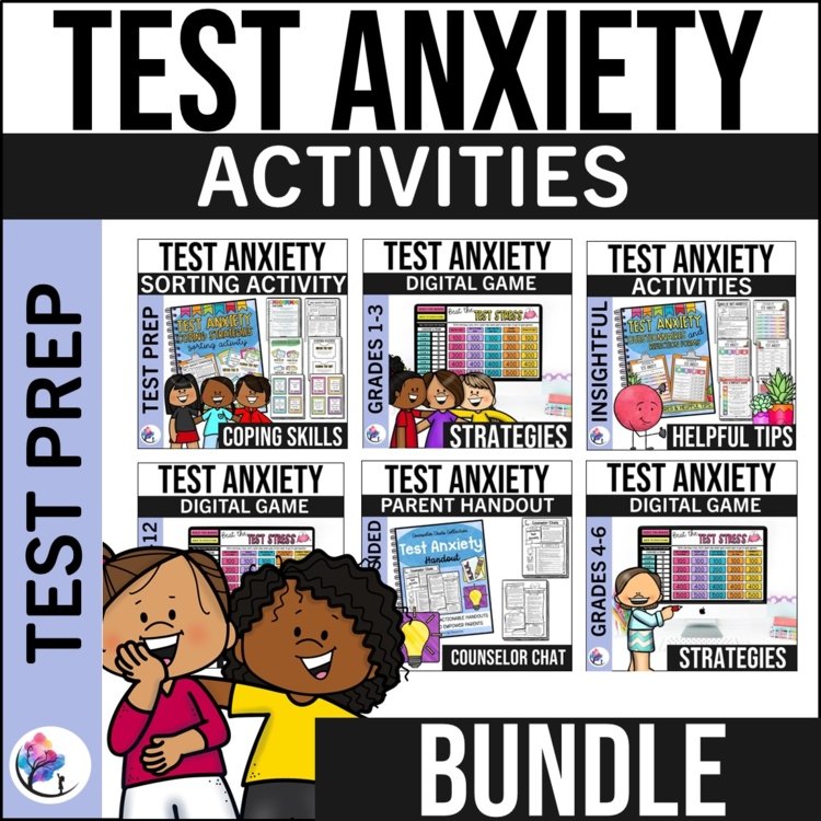 TEST ANXIETY BUNDLE Counseling Activities Test Taking Strategies Digital Game