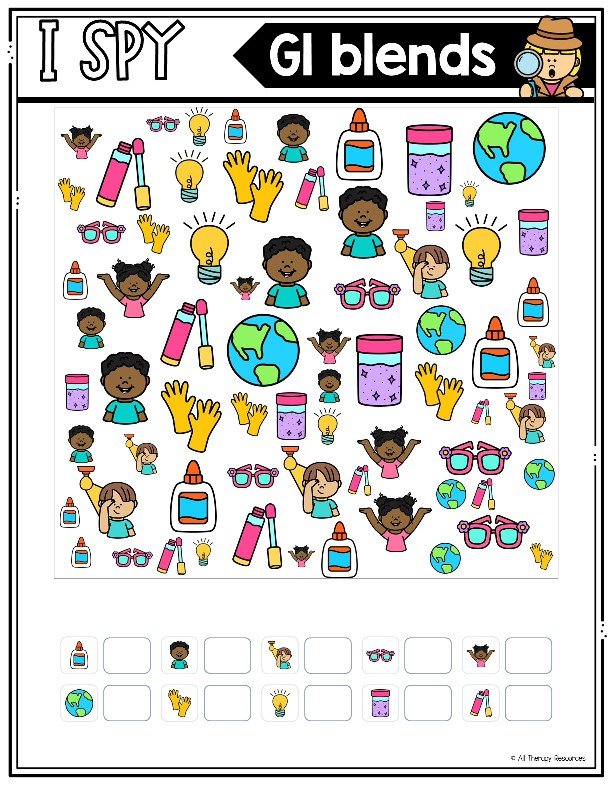 GL BEGINNING SOUNDS BLENDS WORKSHEETS I Spy Write the Room Speech Therapy Phonic