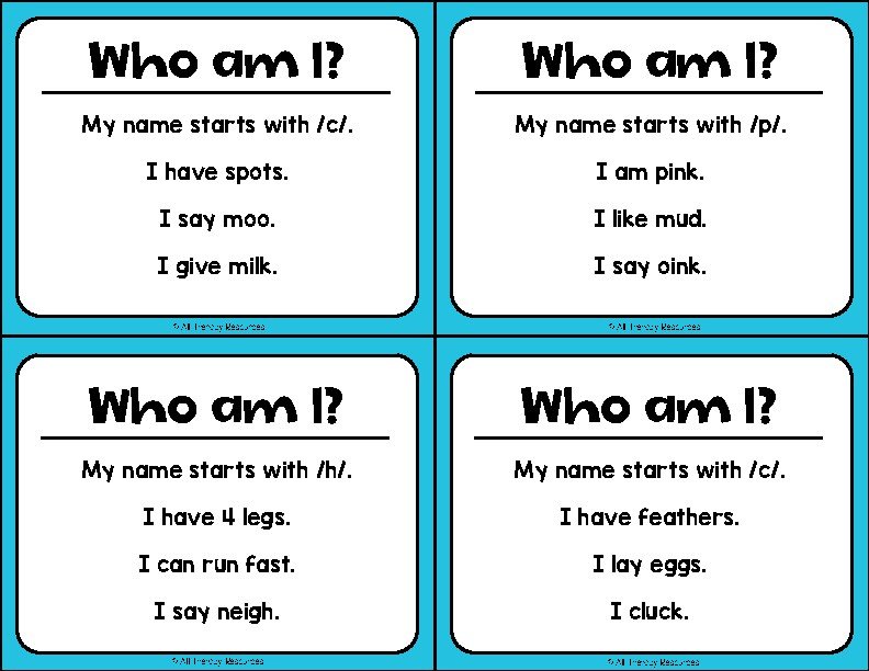 Who Am I? Animal Guessing Game | Making Inferences I Speech Therapy Activities