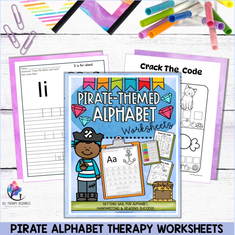 ALPHABET PRACTICE WORKSHEETS - Pirate Theme -Phonics Reading Writing Tracing