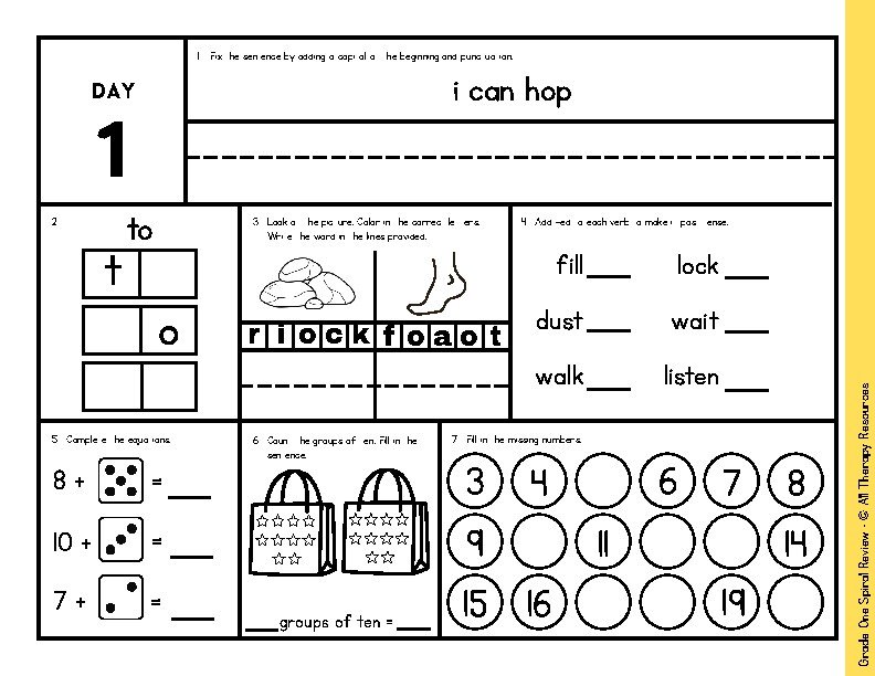 MORNING WORK FIRST GRADE Daily Math ELA Spiral Review First Grade Homework