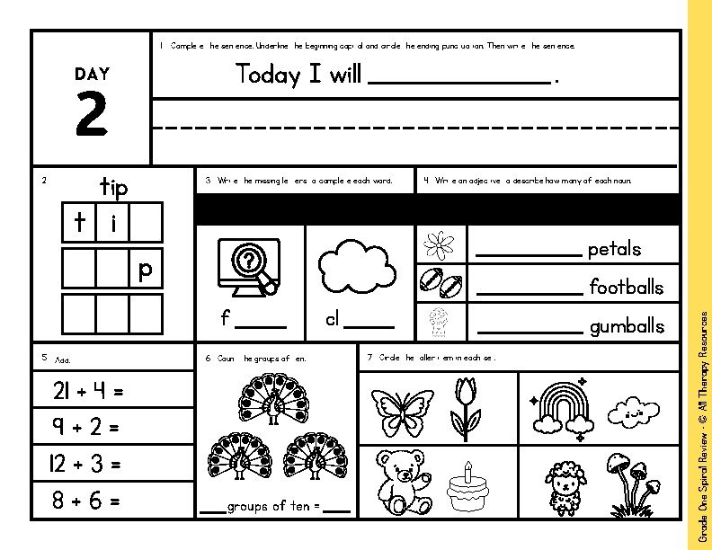 MORNING WORK FIRST GRADE Daily Math ELA Spiral Review First Grade Homework