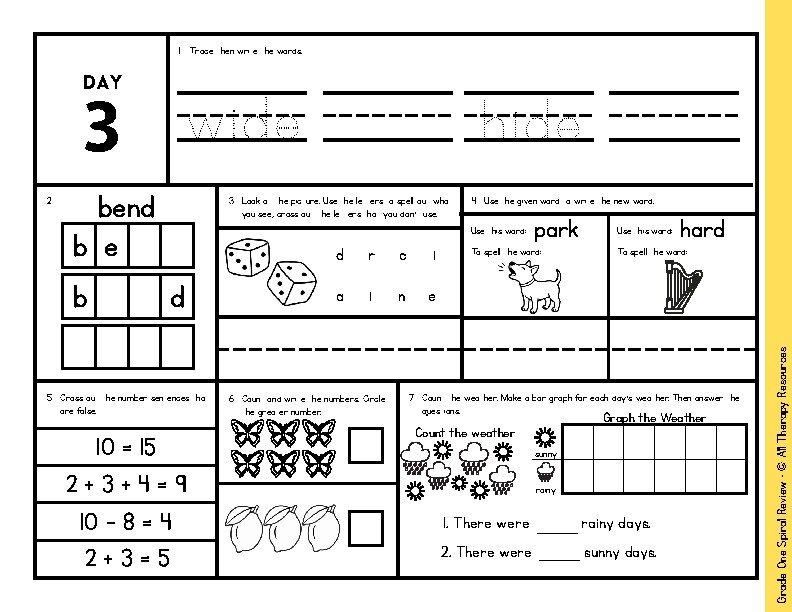 MORNING WORK FIRST GRADE Daily Math ELA Spiral Review First Grade Homework