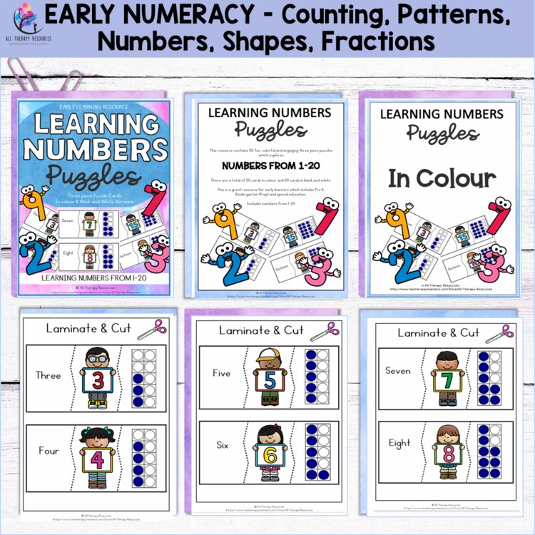 BUNDLE EARLY NUMERACY Counting Patterns Numbers Shapes Fractions MATH Worksheets