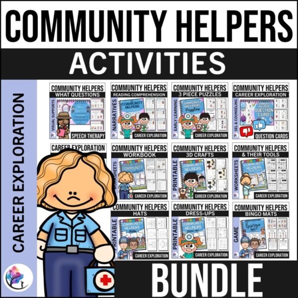 COMMUNITY HELPERS BUNDLE Activities Worksheets Crafts Bingo Career Exploration