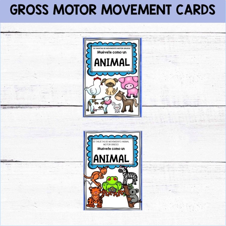 GROSS MOTOR MOVEMENT CARDS - Farm and Zoo Animal - SPANISH BUNDLE