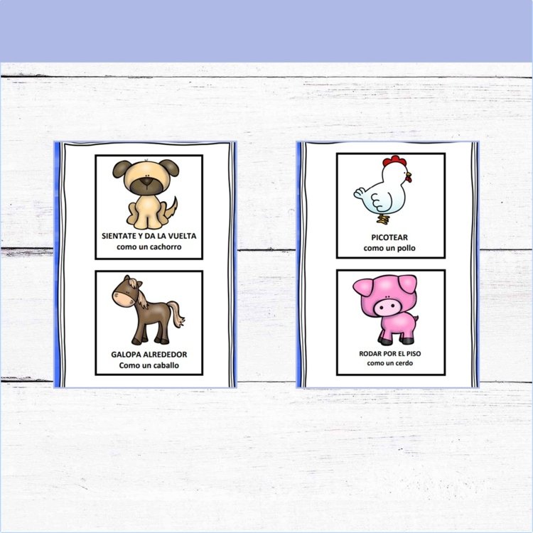 GROSS MOTOR MOVEMENT CARDS - Farm and Zoo Animal - SPANISH BUNDLE
