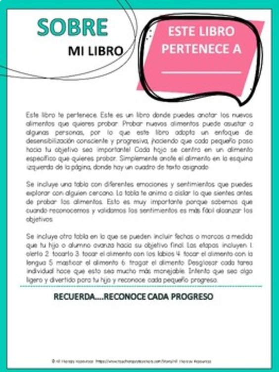SPANISH VERSION - I tried it! - Fussy Eating, New Food Trial Checklist/Program
