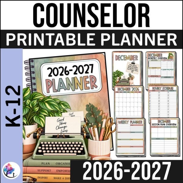 2026–2027 School Counselor Planner | Printable Counseling Planner, Lesson Plans, Student Tracking & Counseling Tools | Boho Theme