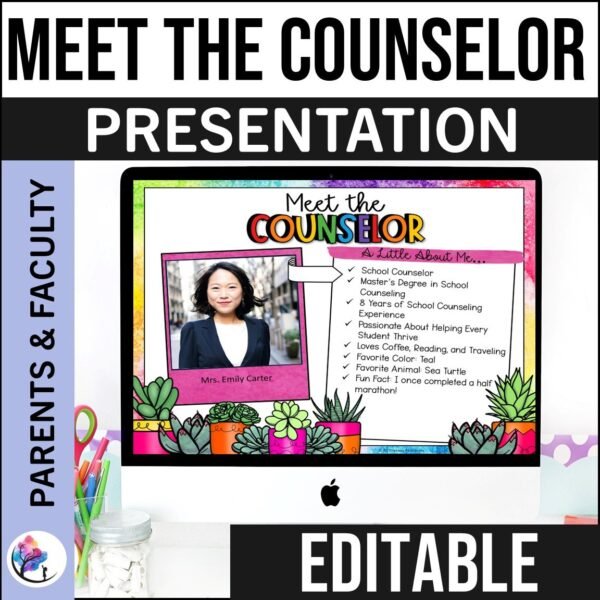 Meet the School Counselor Presentation Editable PowerPoint Back to School BRIGHT