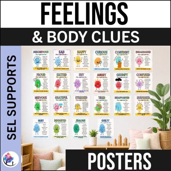 FEELINGS CHART EMOTIONS POSTERS Emotional Regulation Calm Down Corner BRIGHT