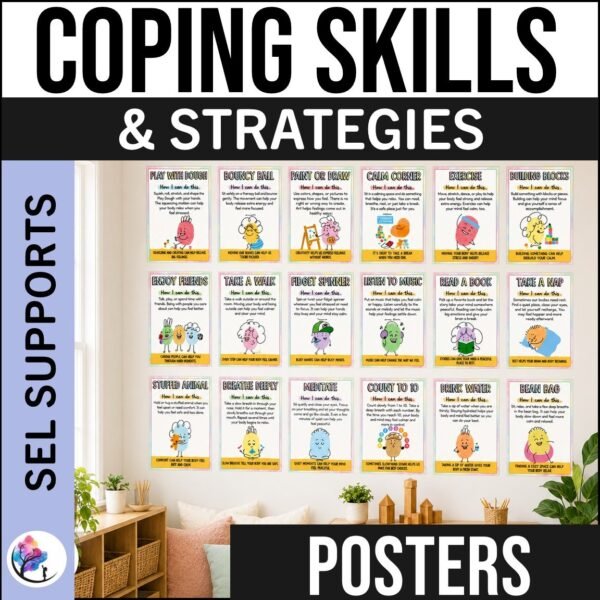 COPING SKILLS STRATEGIES POSTERS Counseling Bulletin Board Calm Corner PASTEL