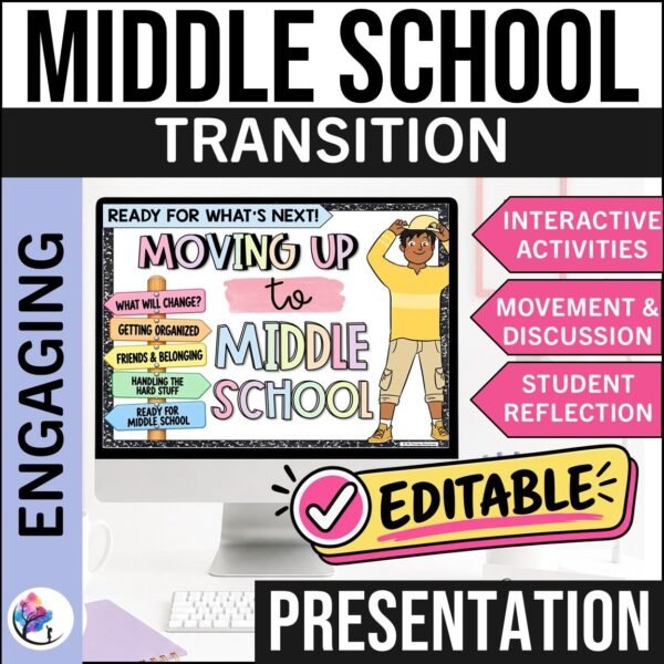 TRANSITION TO MIDDLE SCHOOL LESSON PRESENTATION - Moving Up Activities Editable