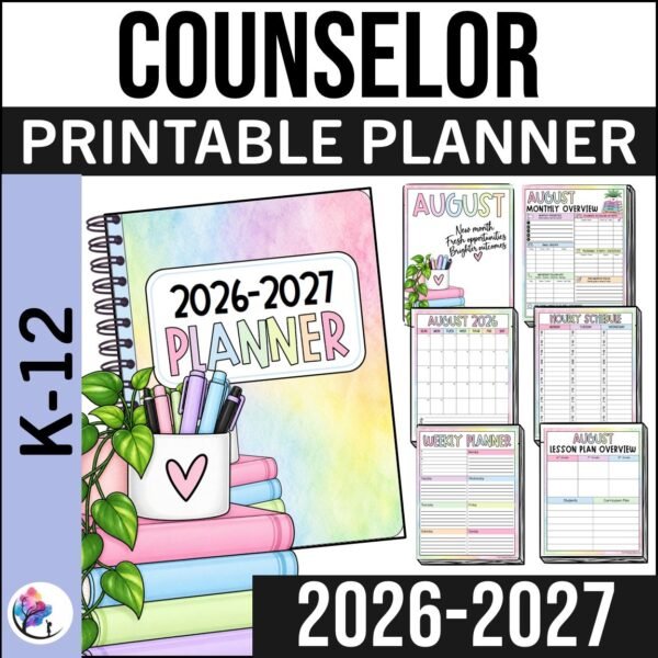2026-2027 School Counselor Planner | Printable Counseling Planner, Lesson Plans & Tracking - PASTEL