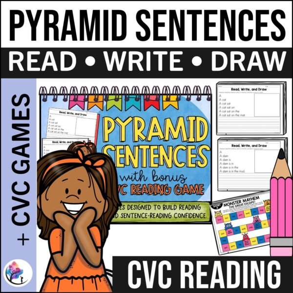 PYRAMID SENTENCES WITH BONUS CVC READING GAMES - Speech Therapy Activities