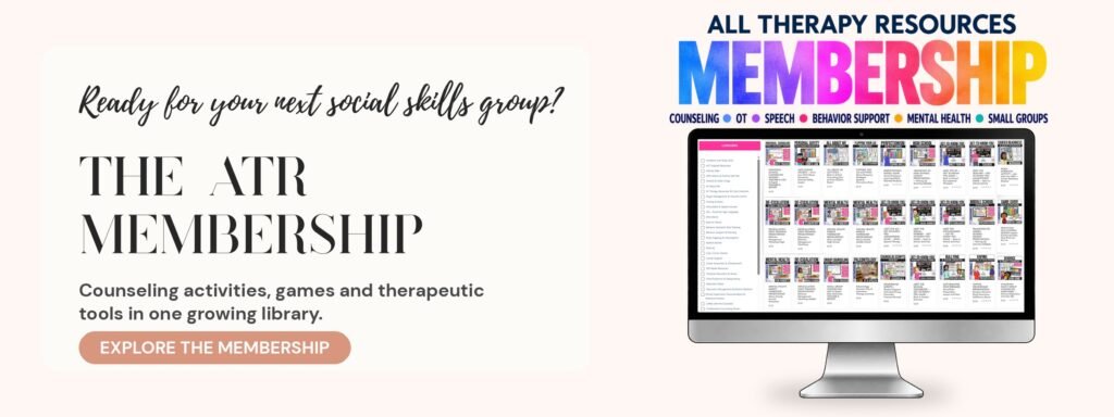 All Therapy Resources Membership: counseling activities, games and therapeutic tools in one growing library