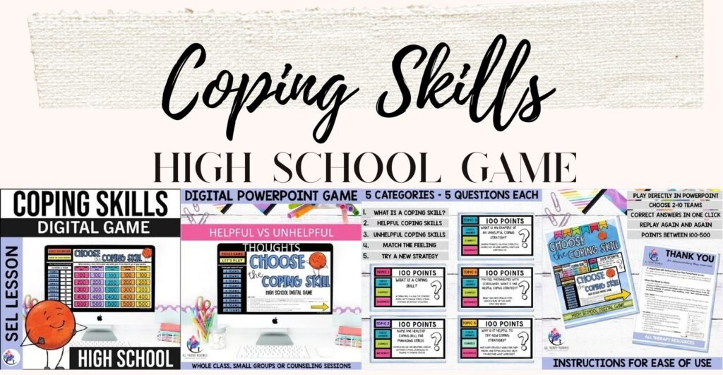 Choose the Coping Skill high school digital game cover and sample slides