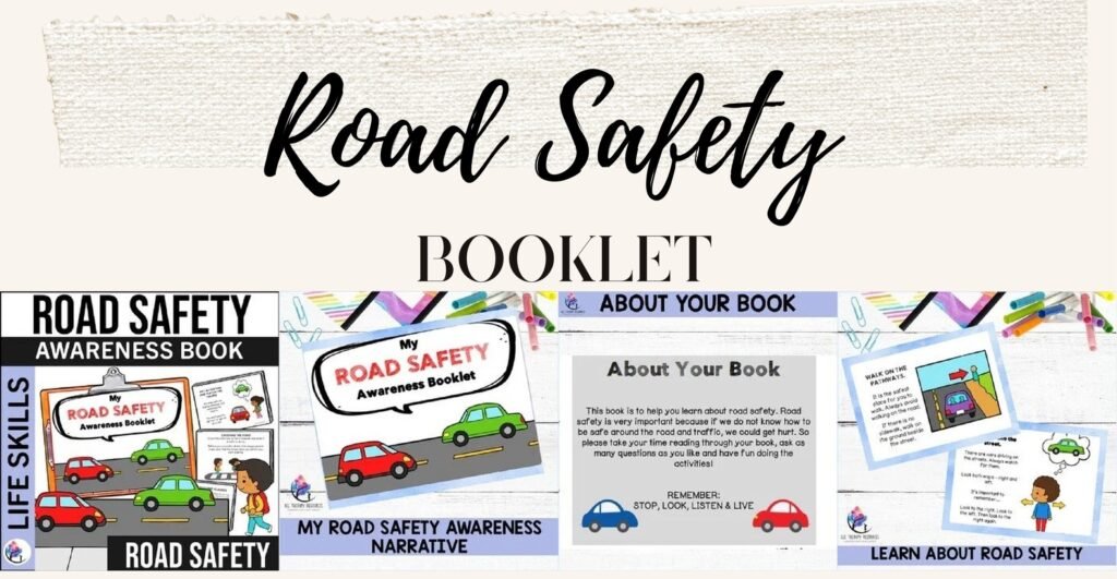 My Road Safety Awareness Booklet cover and sample pages