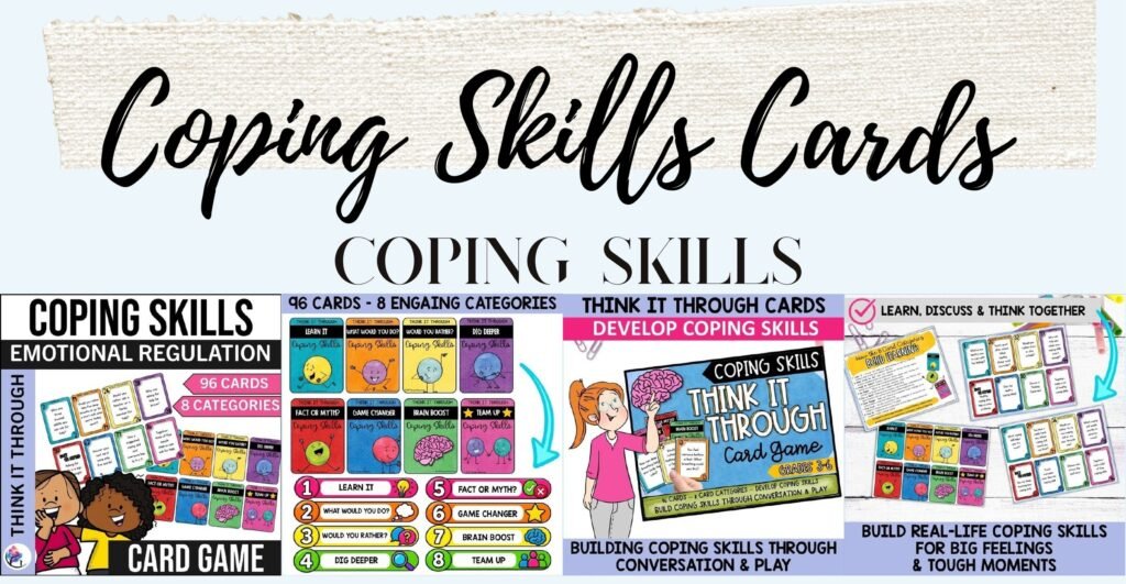 Coping Skills Cards Activity cover and sample conversation cards