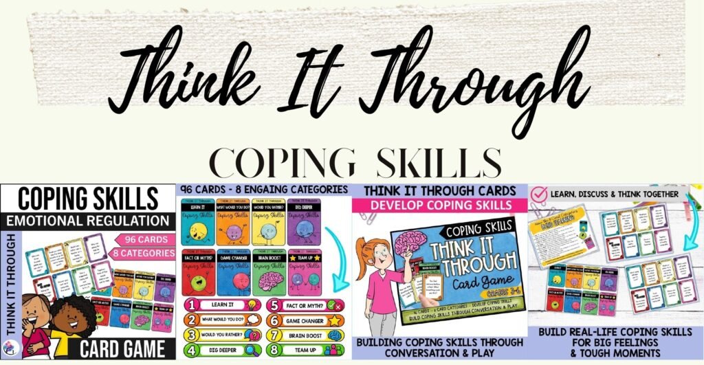 Think It Through Coping Skills Cards cover and sample conversation cards