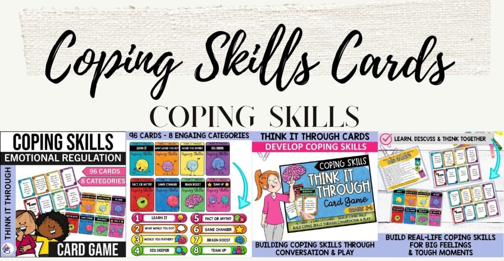 Coping Skills Cards Activity: cover and sample coping skills conversation cards