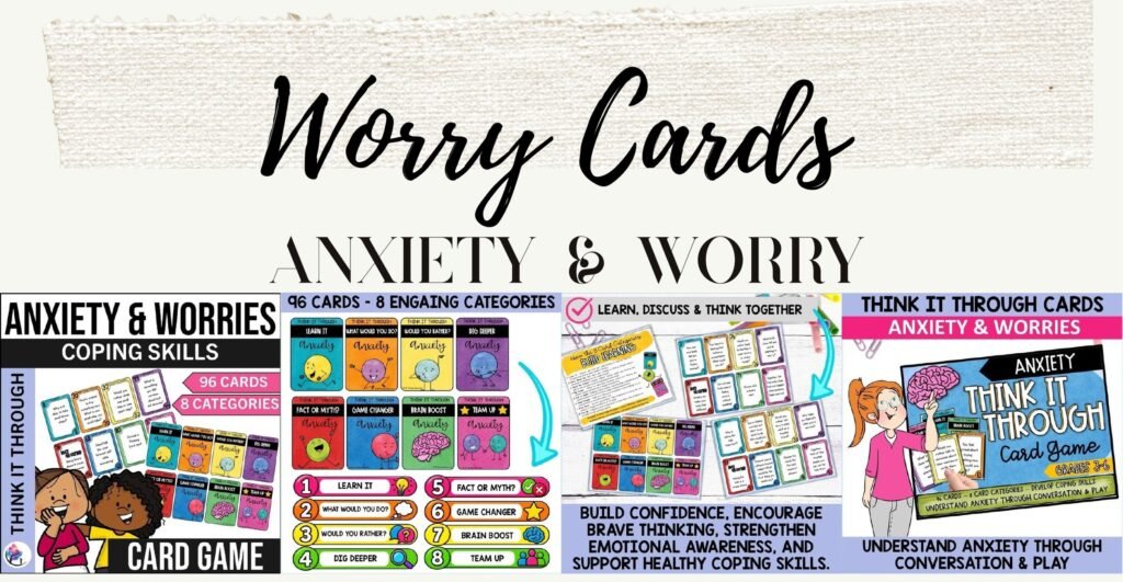 Anxiety and Worry Coping Skills Cards: cover and sample conversation cards