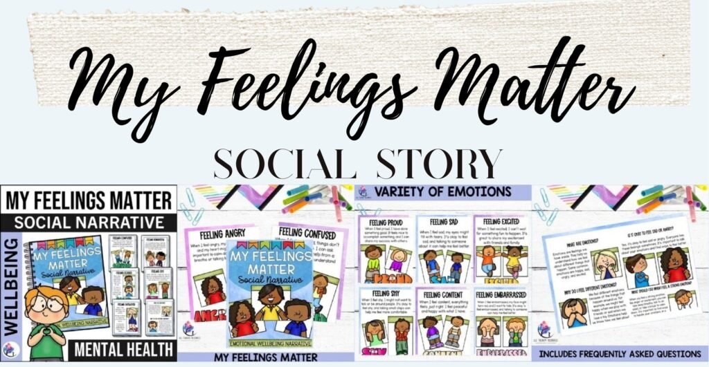 My Feelings Matter social narrative story cover and sample pages