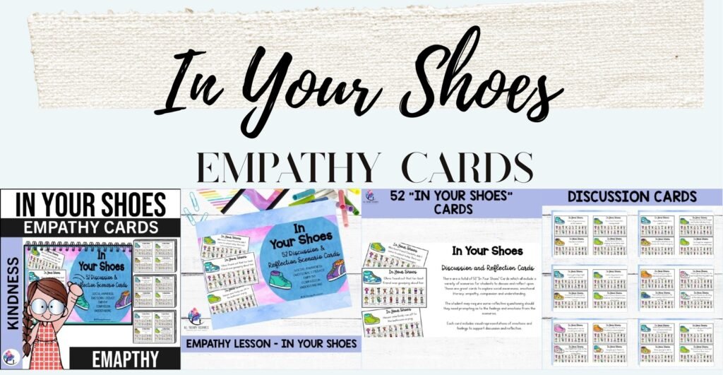 Empathy Lesson: In Your Shoes discussion cards cover and sample scenario cards