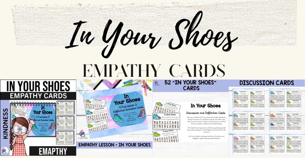 Empathy Lesson In Your Shoes discussion cards cover and sample scenario cards