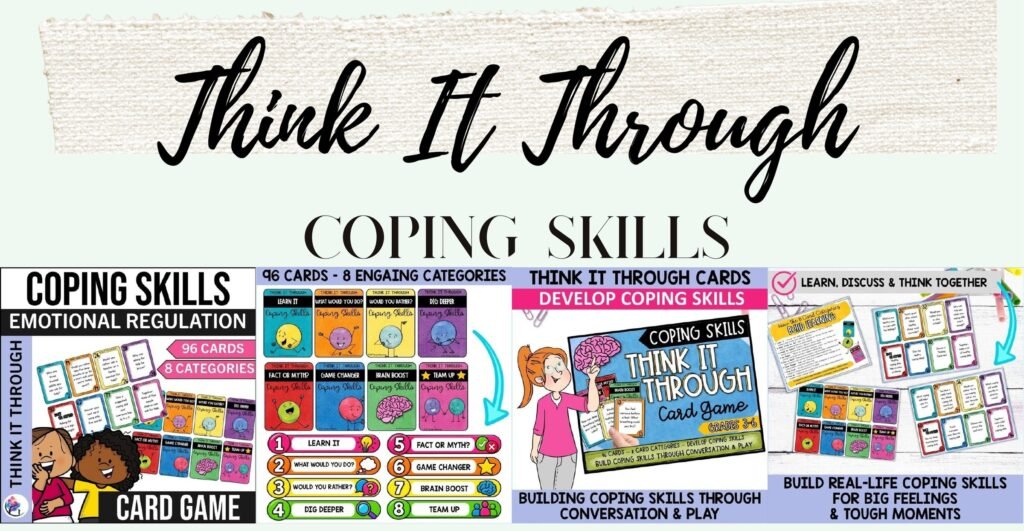 Think It Through coping skills conversation cards cover and sample cards