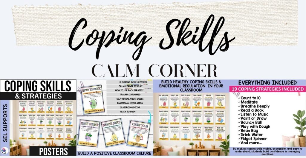 Coping Skills Strategies pastel posters for a counseling office calm corner