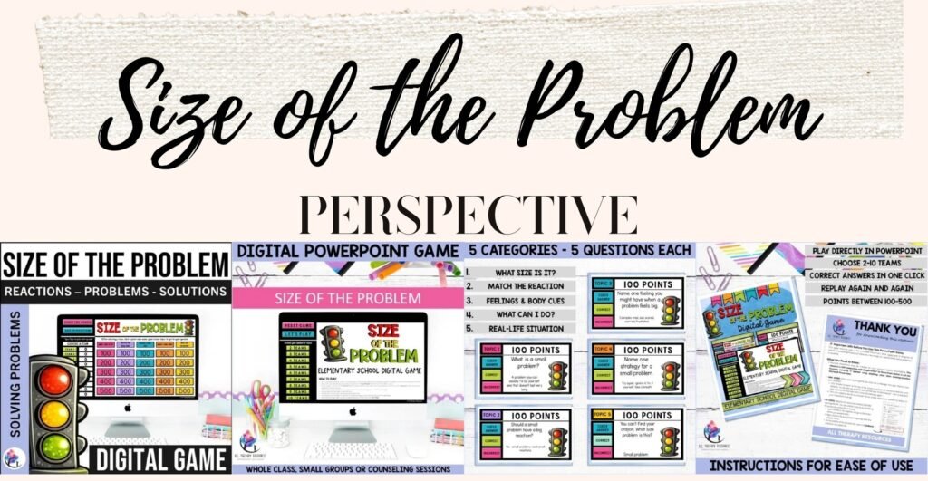 Size of the Problem digital game cover and sample game slides