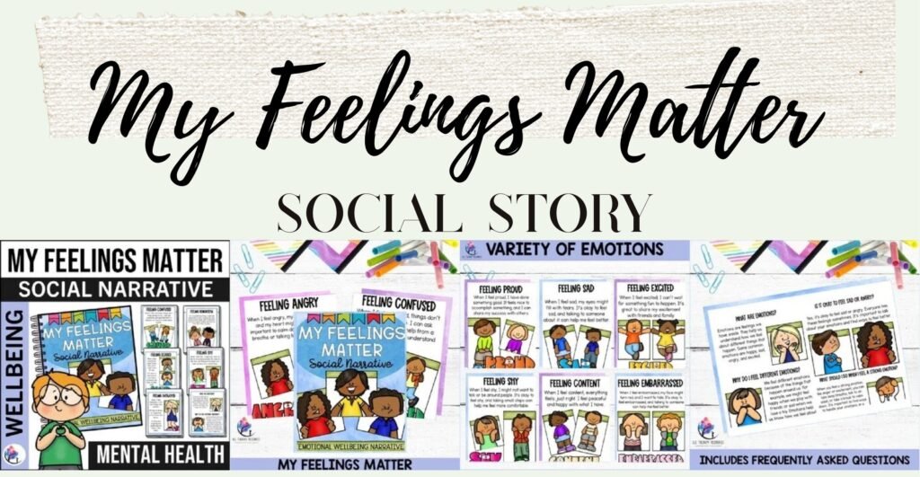 My Feelings Matter social narrative story cover and illustrated sample pages
