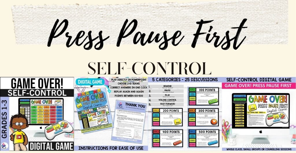 Game Over! Press Pause First self-control digital game cover and sample slides