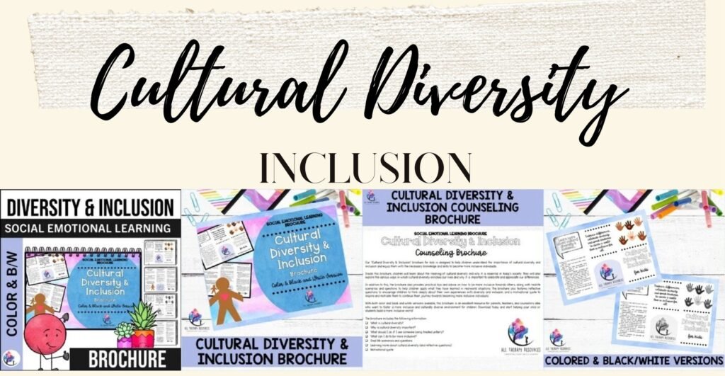 Cultural Diversity and Inclusion brochure for kids cover and sample pages