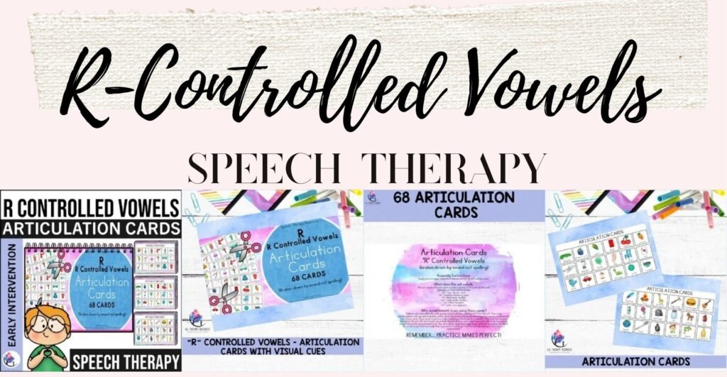R-controlled vowels articulation cards with visual cues cover and sample cards