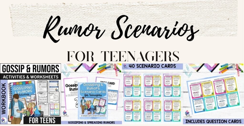 Gossiping and Spreading Rumors scenario cards for teenagers cover and sample cards
